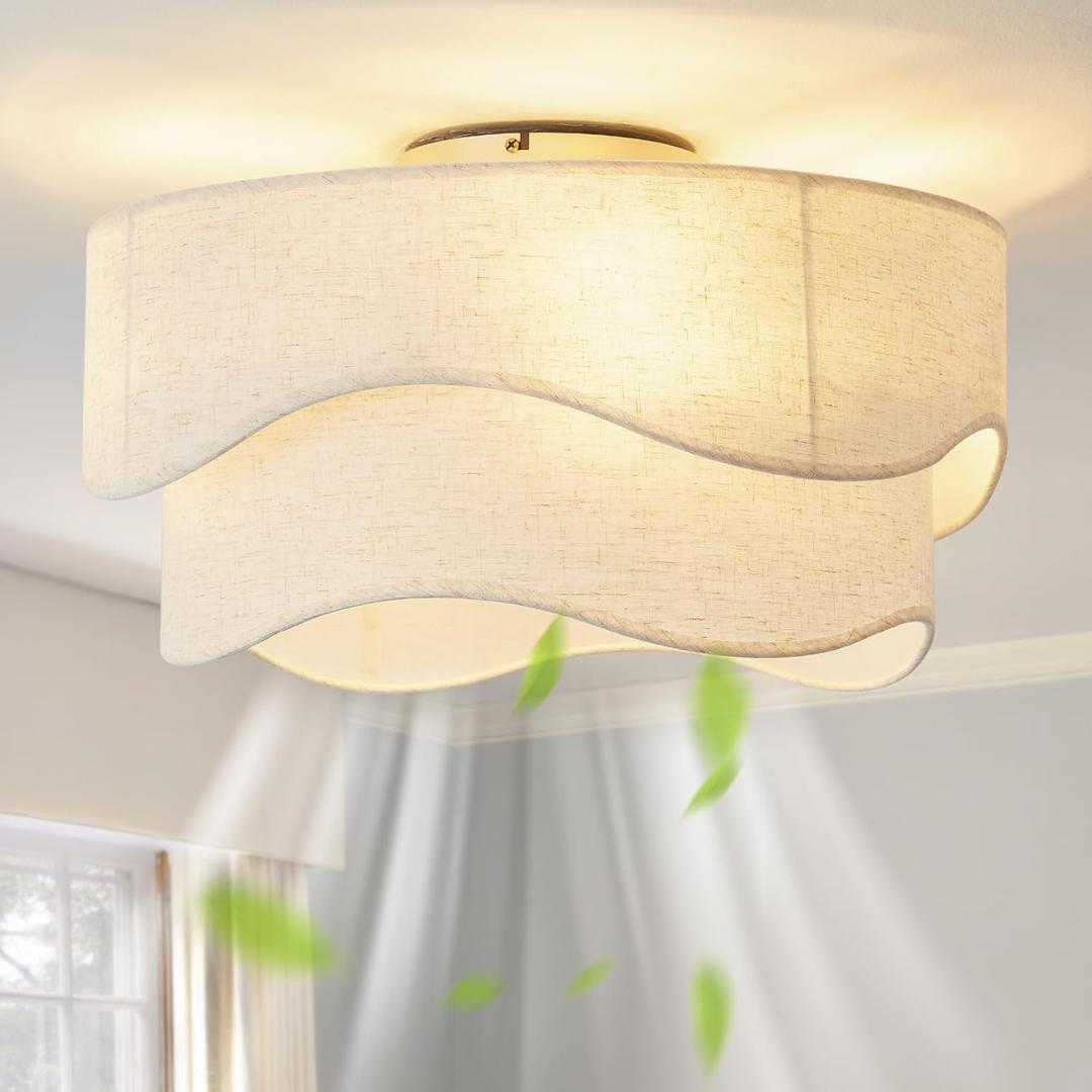 Flush Mount Ceiling Fan with Lights, 20" Low Profile Boho Ceiling Fan with Light Remote Control, Caged with 6 Speeds for Bedroom, Nursery, Living Room (Beige)