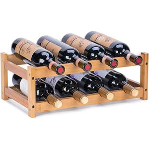 Bamboo Wine Rack - 2-Tier Countertop Display Shelf for 8 Bottles