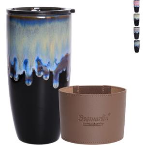 Bosmarlin Ceramic Travel Coffee Mug with Lid, 21 oz, Portable Coffee Cup for Car Cup Holder, Microwave and Dishwasher Safe, Reactive Glaze