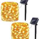 Lomotech Solar String Lights Outdoor - 2 Pack Total 66ft 200LED Solar Fairy Lights Waterproof 8 Modes Twinkle Lights for Outdoor, Patio, Garden, Yard, Party, Wedding, Tree Decoration (Warm White)