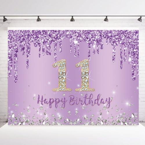 INRUI Purple Happy 11th Birthday Photography Background Girls Sweet 11th Years Old Birthday Party Decorations Backdrop 7x5FT