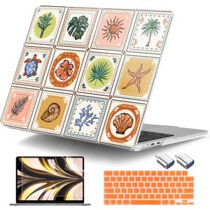 DONGKE for MacBook Air 13.6 Inch Case 2026 2025 2024-2022 A3449 A3240 A3113 A2681 M5 M4 M3 M2 Touch ID, Plastic Hard Shell & Keyboard Cover & Type C Adapter for MacBook Air 13 inch, Corals