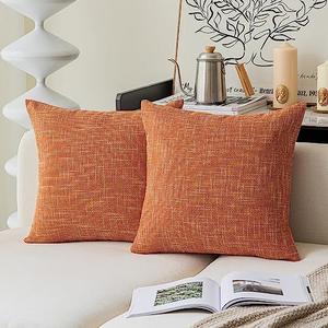 Kevin Textile Fall Throw Pillow Cover Burlap Lined Linen Decorative Pillow Covers Autumn Decor Cushion Covers for Couch, 2 Pack, 22x22 inch(55x55cm), Orange