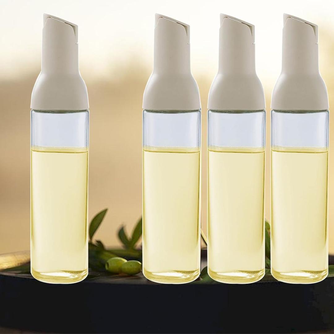 Oil Dispenser 17 Oz For Kitchen Cooking 4 Pack With Labels, Olive Oil Bottle Dispenser Auto Flip Non-Drip Oil Dispenser Bottle Wide Opening Easily Refill And Clean,Beige Glass Oil Dispenser 500ml