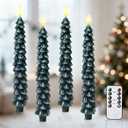 Christmas Decorations Indoor, Christmas Decor-Christmas Tree Taper Flameless Candles Battery Operated with Remote Timer, Xmas Candlestick Home Table Mantel Room Decor, 4 Pack(Green&White) Large, 11.4"
