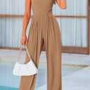 2 x PRETTYGARDEN Womens Summer Jumpsuits Dressy Casual One Piece Outfits Sleeveless Mock Neck Wide Leg Pants Rompers with Pockets (Beige, XXL)