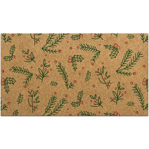 Tinideya 1 Pcs Christmas Welcome Coir Doormat 16.9 x 30.3 Inch Holly Funny Xmas Porch Decor Mat Non Slip Natural Fiber Coir Front Doormat Decor for Holiday Home Indoor Gift