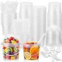 50 Pcs Bucket Cups Bulk Reusable Plastic Drink Buckets with Lids Dome Forks and Straws 24 oz Ice Cream Freezer Food Storage Containers for Popcorn Pail Outdoor Travel Beverage Party Picnic