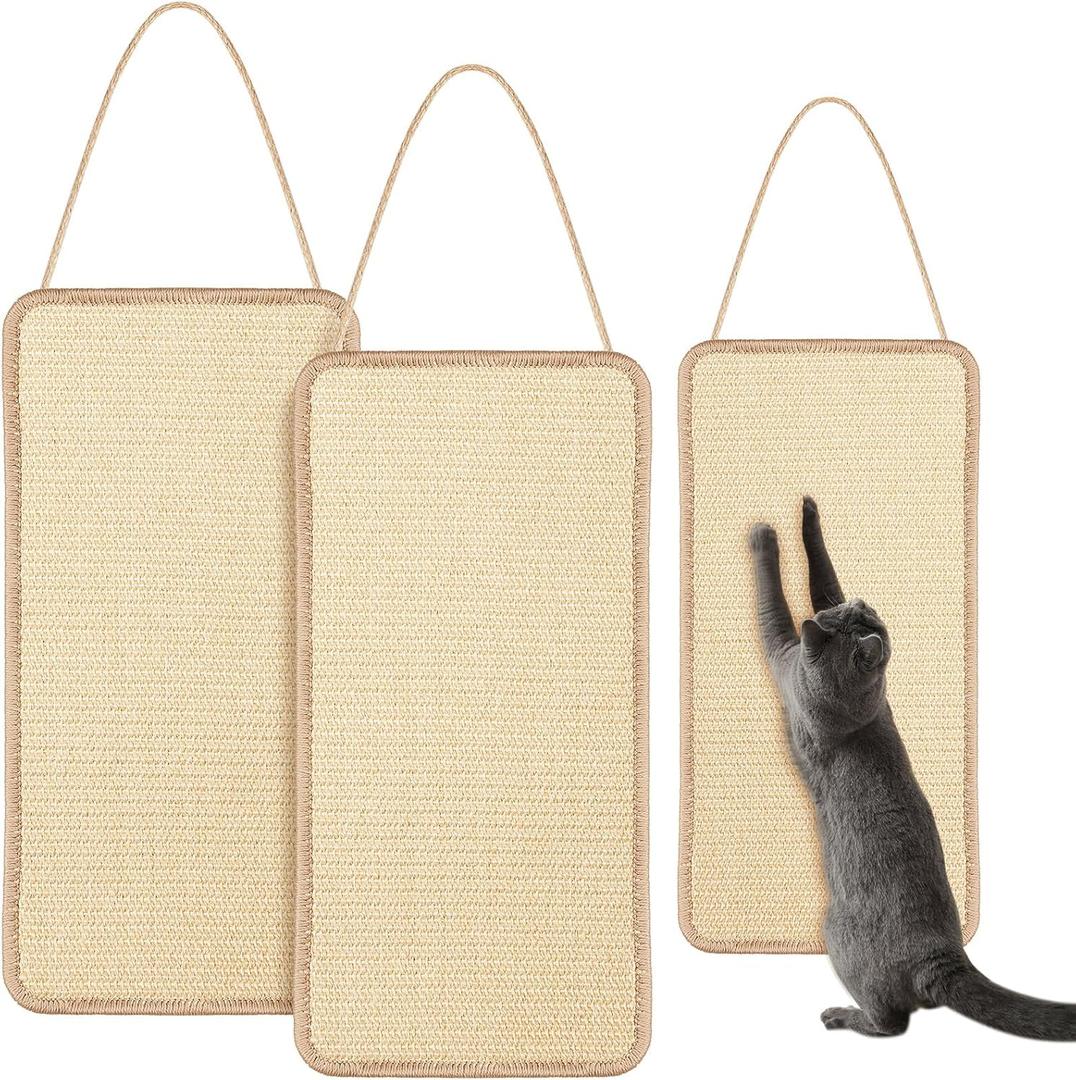 Dansydaisy 2 Pack Sisal Door Cat Scratching Mat Double Use Hanging Scratcher Wall Floor Mount Cat Scratch Mat Kitty Scratching Pad for Indoor Kitten with Hemp Rope, 7.87"x19.69"(Regular,Natural)