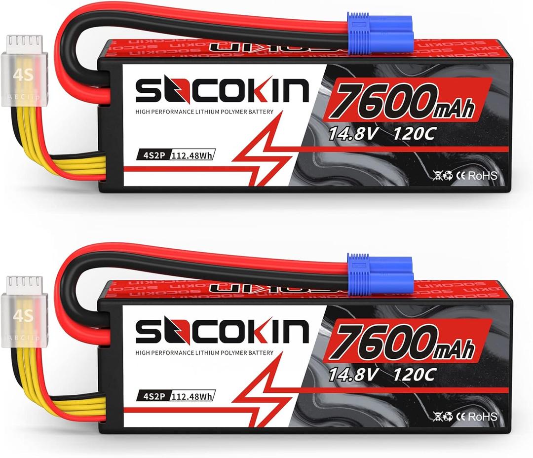 4S Lipo Battery 7600mAh 14.8V 120C with EC5 Connector Hard Case for RC Car Truck Tank RC Buggy Truggy RC Model Racing Hobby(2 Pack)