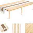 Folding Picnic Table 60x30in, Solid Wood Portable Low Floor Table, Mortise & Tenon Joints, Adjustable Height, Boho Table for Beach Camping Garden Party, Runner Included, Seats 6-8