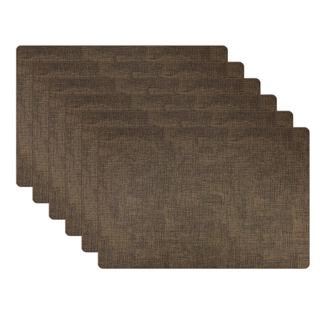 WAZAIGUR Waterproof Easy to Clean Non-Slip Heat Resistant Thick Faux Leather Placemats for Dining Table Set of 6, Brown 17x12 inch 