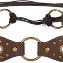 SANSTHS Womens Western Bohemian Rope Braid Belt with Metal Rings Rivets Engraved Discs, Versatile for Festivals Street Style (Fits waist from 24"-45", Brown-bronze Buckle)