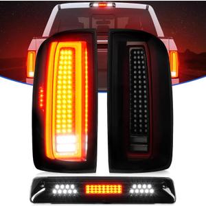 LED Tail Light + 3rd Brake Light Fit for Chevy Colorado/Fit for GMC Canyon 2015-2022 (Factory Halogen Type) Rear Brake Cargo Lamp Taillight Assembly, Black Housing Smoke Lens