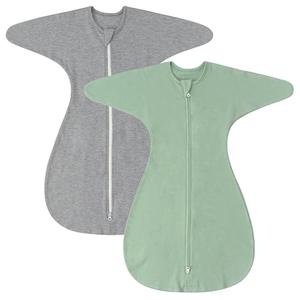 ZIGJOY Shark-Fin Transition Swaddle - 1.0 Tog Baby Sleep Sack Soft Cotton Transitional Swaddle Baby Wearable Blanket with 2-Way Zipper for All Seasons, Green&Grey, 3-6 Months