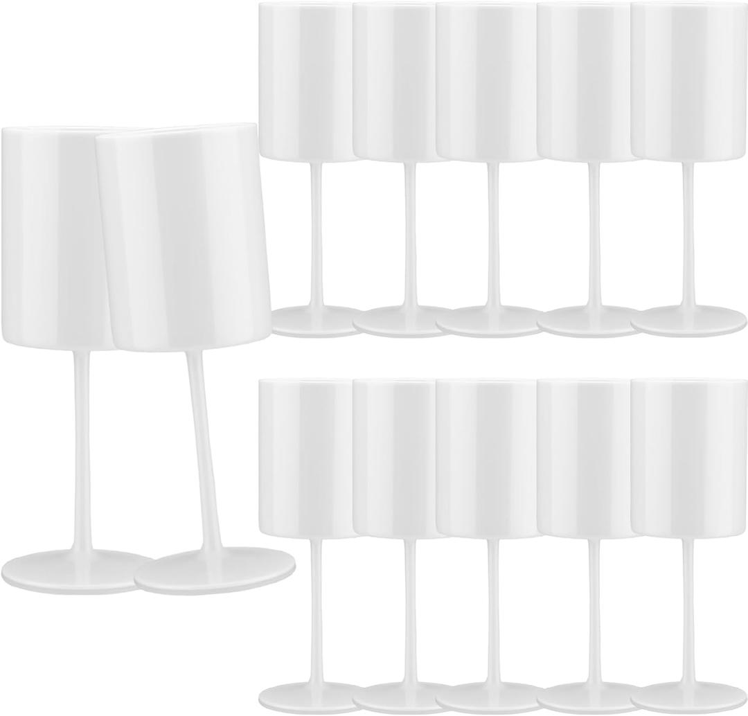 12 Pack Plastic Wine Glasses 10 Oz Large Reusable Drinking Cups Vintage Champagne Glasses with Stem,Acrylic Shatterproof Drinking Glasses Goblets for Wedding Toasting Parties Christmas Glassware，White, 12 PCS