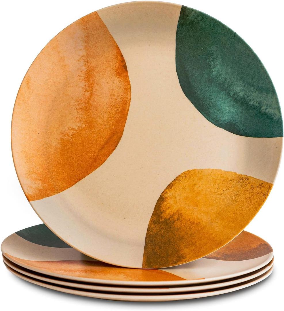 Nook Theory 4 Pack Reusable Bamboo Plates  NonToxic Toddler and Kids Plate, Dishwasher Safe, Not Microwavable Dinnerware (Arizona 10")