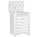 VECELO Rolling Laundry Hamper with Wheels and Lid, Foldable Plastic Laundry Basket with Handle, Rolling Divided Laundry Cart for Small Spaces, Laundry, Bathroom, Bedroom, White