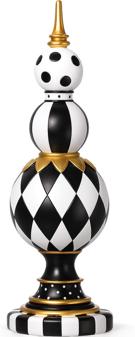 Jenaai Black and White Checkered Decor, 15.3'' Large Resin Tabletop Decor Black White Figurine Holiday Winter Modern Decoration for Home Table Centerpiece Mantel Desk Shelf Office