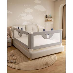 2 Piece Bed Rails for Queen Bed, No-drill Needed Baby Bed Rail Guard for Toddlers with Height Adjustable, Thickened Child Safety Side Railing Guards/Bedrail for Kids, Grey Bear Design, 60x78.7inInches