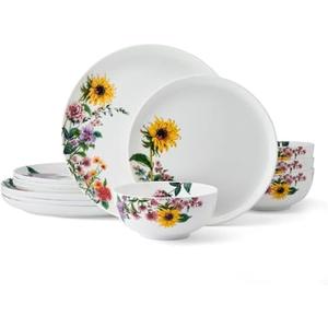Mikasa Garden of Petals Bone China Lightweight Chip Resistant 12 Piece Dinnerware Set, Service for 4, White
