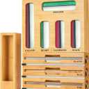 9 in 1 Storage Bag Organizer for Kitchen Drawer, Bamboo Foil and Plastic Wrap with Cutter, Ziplock Bag Organizer for Quart, Gallon, Sandwich & Snack Bags - Aluminum Foil Organizer