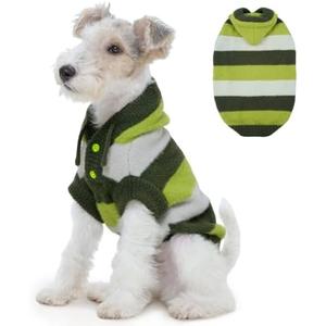 FUAMEY Dog Sweaters for Small Dogs,Dog Knit Sweater Hoodie Warm Dogs Pullover Soft Pet Knitwear Puppy Stretchy Hooded Sweaters Pets Cozy Fuzzy Knits Sweatsuit Winter Christmas Green Stripes S