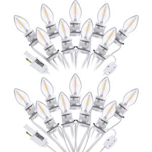 Meonum 2 Pack Accessory Cord with 18 LED Light Bulb C7 Cord Clip Christmas Village Lights with Double Spare Fuse Blow Mold String Lights Decoration for Xmas Village House Pumpkin Crafts