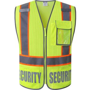 Security Vest for Men Women Reflective Safety Vest with 5 Pockets and Front Zipper Mesh High Visibility Vest Meets ANSI/ISEA 107-2015 Standards (Yellow-22, X-Small)