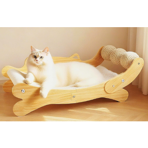 Cat Scratcher Bed, Heavy Duty Sisal Cat Scratching Post with Hammock for Indoor Cats, Natural Wood Cat Lounge for Sleeping & Scratching, Stable Bed for Large Cats
