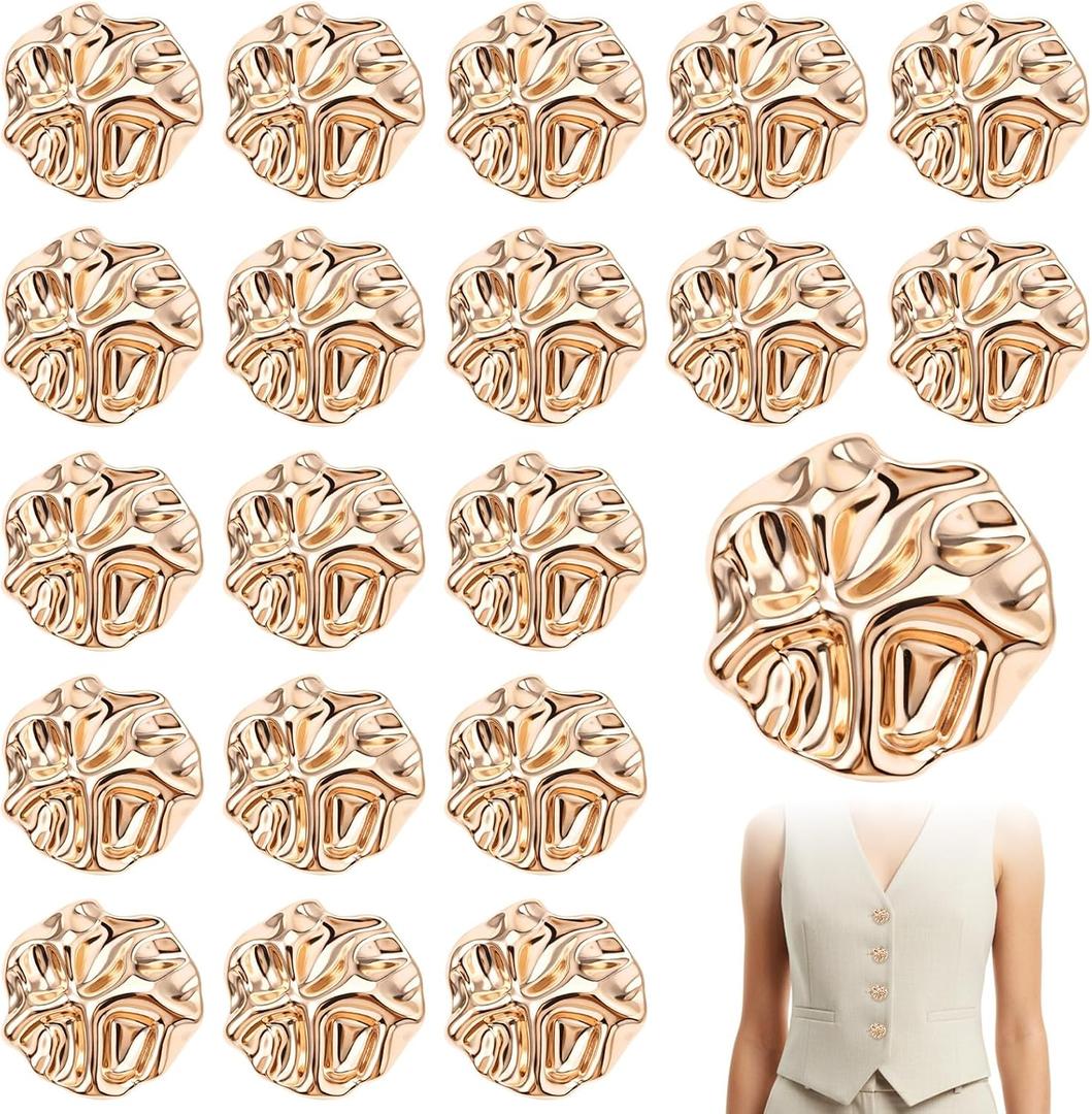 Ouligay 20 PCS Gold Buttons for Blazer Irregular Shape Metal Buttons Vintage Brass Shank Button Zinc Alloy Sewing Button for Suit Coat Shirt Jackets Craft 0.91in
