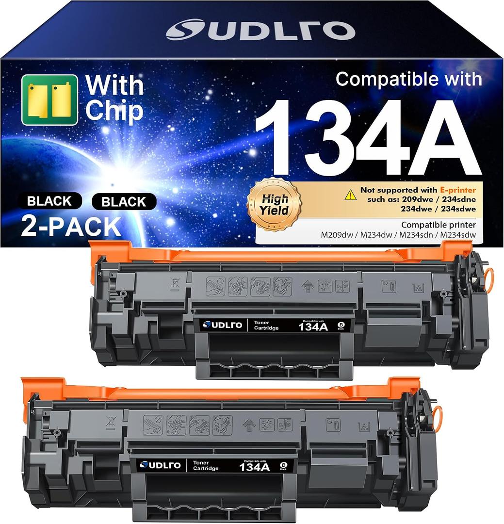 134A W1340A Black Toner Cartridge (with Chip) Replacement for HP 134A 134X W1340A W1340X Toner Cartridge Compatible with HP LaserJet Pro M209dw MFP M234dw M234sdw M234sdn Printer Ink (Black, 2 Pack)