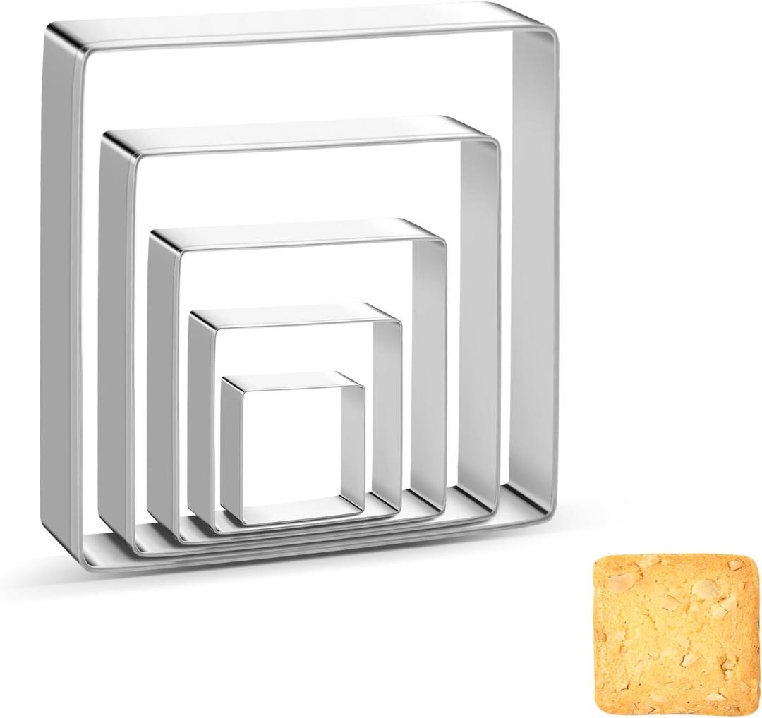 Square Cookie Cutter Sandwich Cutters for Lunchbox Fruit Cutters Vegetable Cutters for Baking DIY Xmas Birthday Party Decor, Pack of 5