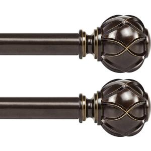 KAMANINA 1 Inch Curtain Rod Telescoping Single Drapery Rod 28 to 48 Inches (2.3-4 Feet), 2 Pack Antique Bronze Curtain Rods for Windows 16 to 44 Inches, Netted Texture Finials