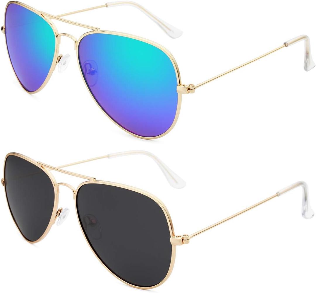 livho Sunglasses for Men Women Aviator Polarized Metal Mirror UV 400 Lens Protection (Gold Purple & Gold Black)