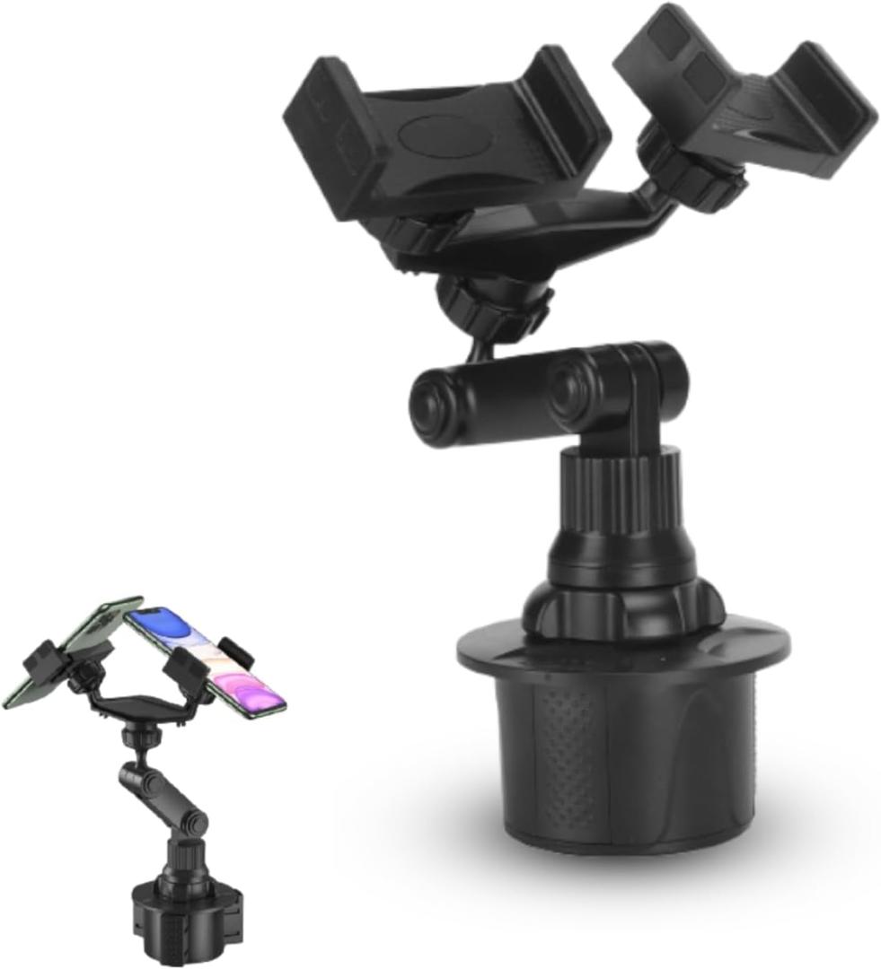 Cup Phone Holder for Car, Phone Mount Dual Cup Phone Holder Mount Adjustable Gooseneck Cell Phones Cup Holders