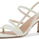 CosyFever Womens Strappy Heeled Sandals 3 Inches Chunky Block Heel Square Toe Buckle Dressy Shoes for Party Work Casual (6.5, Bone)