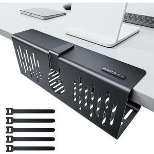 NODOCA No Drill Under Desk Cable Management Tray, 14'' Wire Management, Punch-Free Clamp on, Metal Cable Tray, Wire Organizer Under Desk, Under Desk Basket for Office and Home, Black (Clip-on14''1pc)