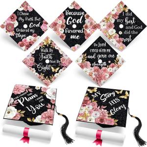 Feifeiya 14 Pcs Graduation Cap Topper Sticker Pink Religion Design Motivational Inspirational Cap Topper Christian Decal Bible Grade Hat Quote Decal Card Stock for Graduation Hat Accessories Supplies