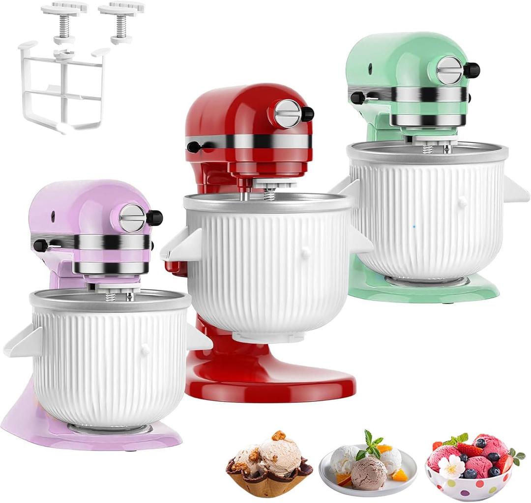 GuanQiao Ice Cream Maker Attachment: For KitchenAid Stand Mixer, Fits 4.5/5QT/6QT/7QT Models. 2 Quart Capacity, Makes Frozen Yogurt & Gelato