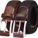 BULLIANT Belt for Men 2Pack,Mens Gift Stretch Braided Web Belt Elastic for Casual Golf Jeans,1 3/8"