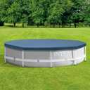 INTEX 28030E Pool Cover: For 10ft Round Metal Frame Pools Includes Rope Tie Drain Holes 10in Overhang Snug Fit