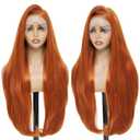 Ginger 13x6 Lace Front Wigs Pre-layered Long Fashion Style HD Lace Free Part Frontal Wig Natural Density Straight with Wavy End Pre Plucked Tiny Knots with Baby Hair 30 Inch Synthetic Wig