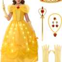 Spooktacular Creations Halloween Kids Yellow Princess Costume, Princess Corwn Dress Up for Girl Toddler Halloween, Birthday (Small(5-7 yrs))