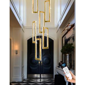 ykolupty Modern Led Gold Chandelier Adjustable 6 Rings Crystal Chandelier for Living Room Foyer Stairwell Lighting High Ceiling Lamp Dimmable 2700K-6000K