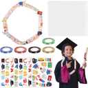 Graduation Candy Lei Making Kit 2025, 50 Pcs Candy Lei Tubing Graduation Paper Stickers with 5 Color Ribbons Candy Lei Netting for Kindergarten Graduation Party Gift (Blue red gold black)
