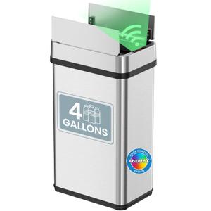 iTouchless 15 Liter / 4 Gallon Stainless Steel Wings Open Lid Sensor Bathroom Trash Can, Touchless Automatic Operation, Compact Design for Bedroom, Home, Office, Restroom, Kitchen