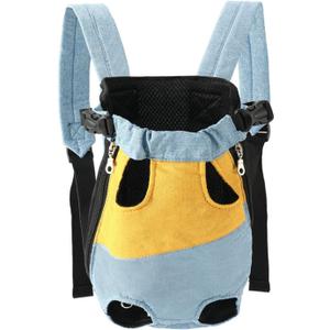 Lightweight Pet Backpack Carrier for Small Dogs & Cats - Easy-Fit Adjustable Straps, Basic Legs-Out Design, Durable for Daily Use (Fits Pets Under 15lb) (Yellow-Blue Color-Blocked, Large) (Large(8.8lb-11lb))