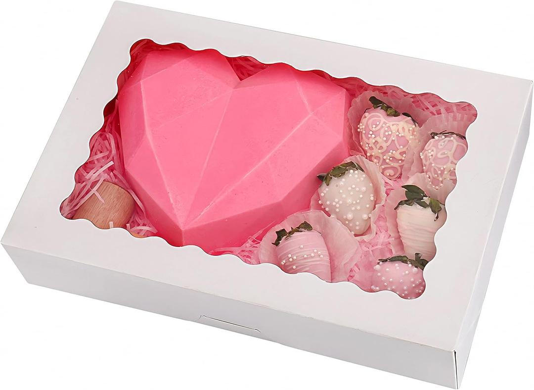 20-Pack Bakery Boxes with Window, 12" x 8" x 2.5", Large White Cookie Boxes, Auto-Popup Treat Boxes for Pies, Cakes, Muffins, Donuts and Pastries