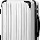 Coolife Luggage Expandable (only 28") Suitcase PC+ABS Spinner 20in 24in 28in Carry on (White Grid New, L(28in))